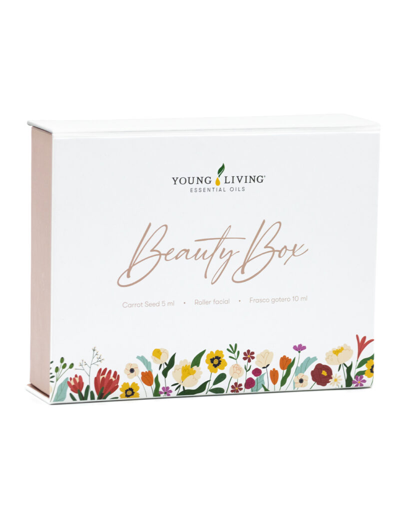 Beauty Box Set Facial Young Living con Carrot Seed 5ml + Roller Facial + Frasco Gotero 10ml